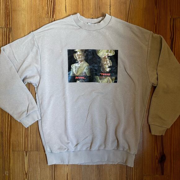 Collusion graphic Rival tan crewneck sweater SIZE 4/S - Picture 1 of 6